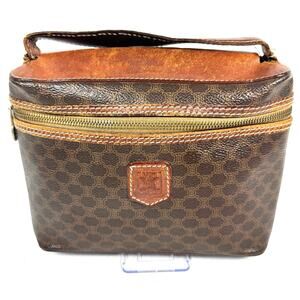 Vintage Celine Macadam Vanity Cosmetic Case Brown PVC Leather Italy
